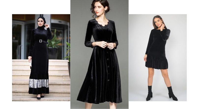 Siyah Kadife Elbise Kombinleri