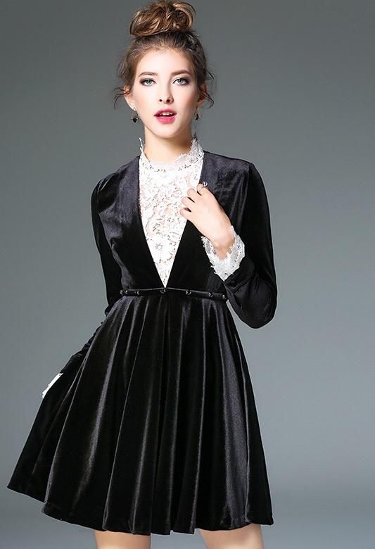 Siyah Kadife elbise mini
